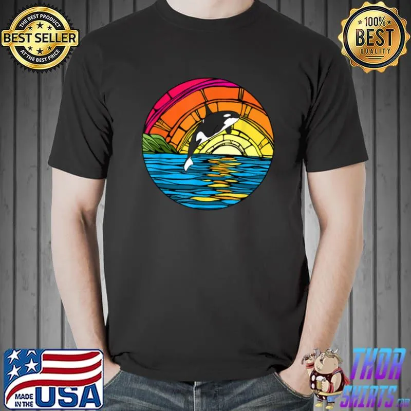 Orca Water Killer Whale Colorful Stained Glass Design T Shirt