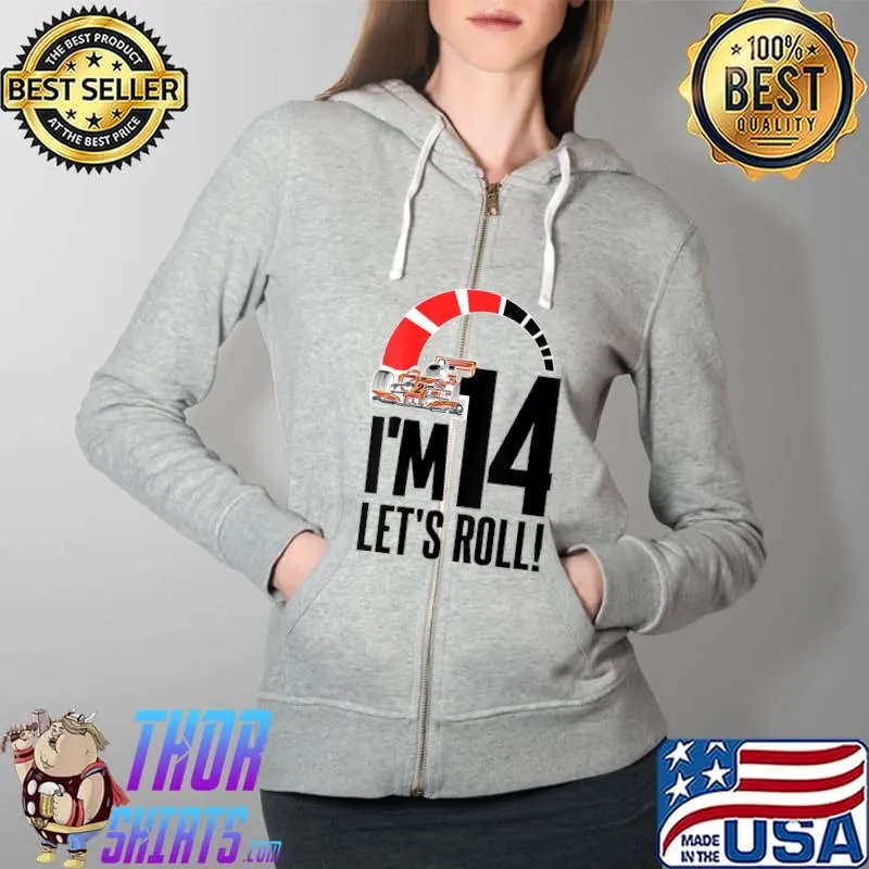 Original 14 Year Old 14th Birthday Gift Boys Cool Kid Race Car Driver T- Full Zip Hooded