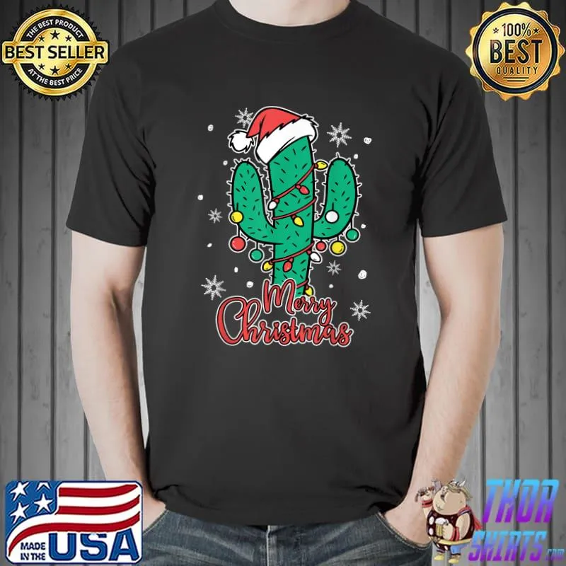 Original Cactus Wear Santa's Hat With Christmas Lights Cactus Lovers T-Shirt