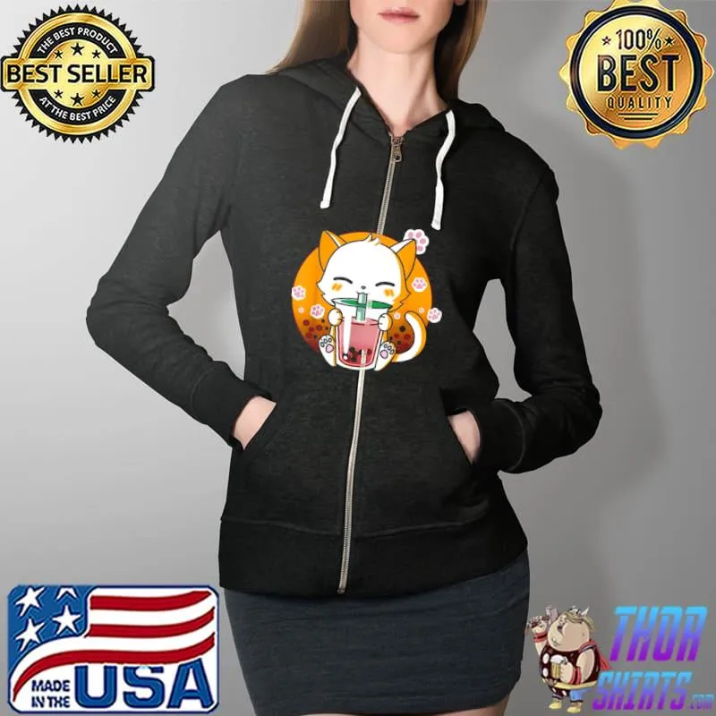 Original Cat Boba Tea Bubble Tea Anime Kawaii Neko Gifts Girls Teens Shirt Full Zip Hooded
