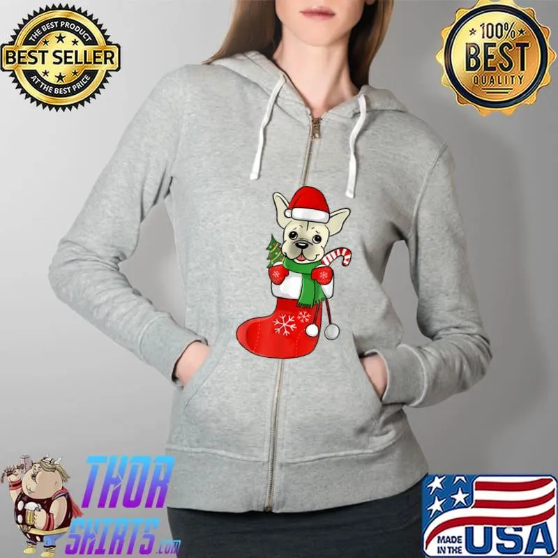 Original Cream French Bulldog Christmas Stocking T-Shirt Full Zip Hooded