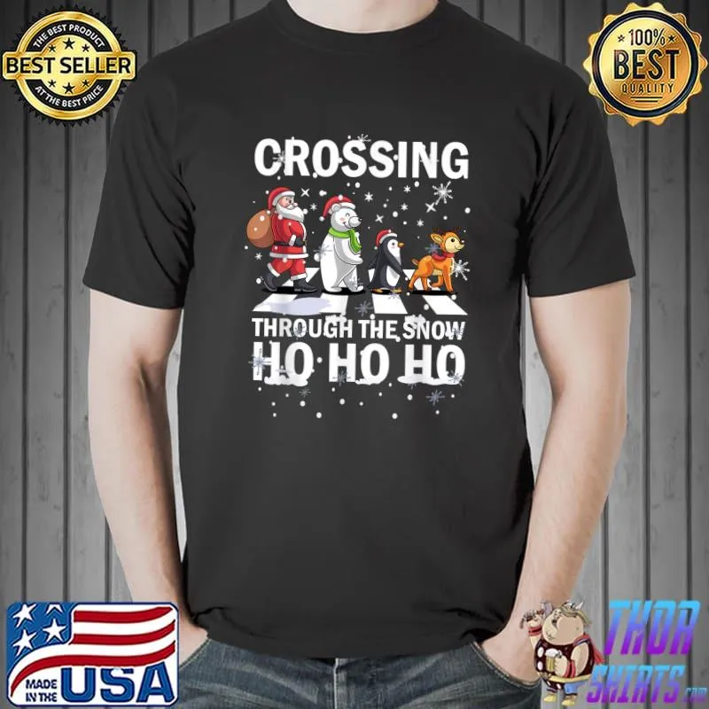 Original Crossing Through The Snow Ho Ho Ho Santa Bear Penguins Deer T-Shirt Unisex