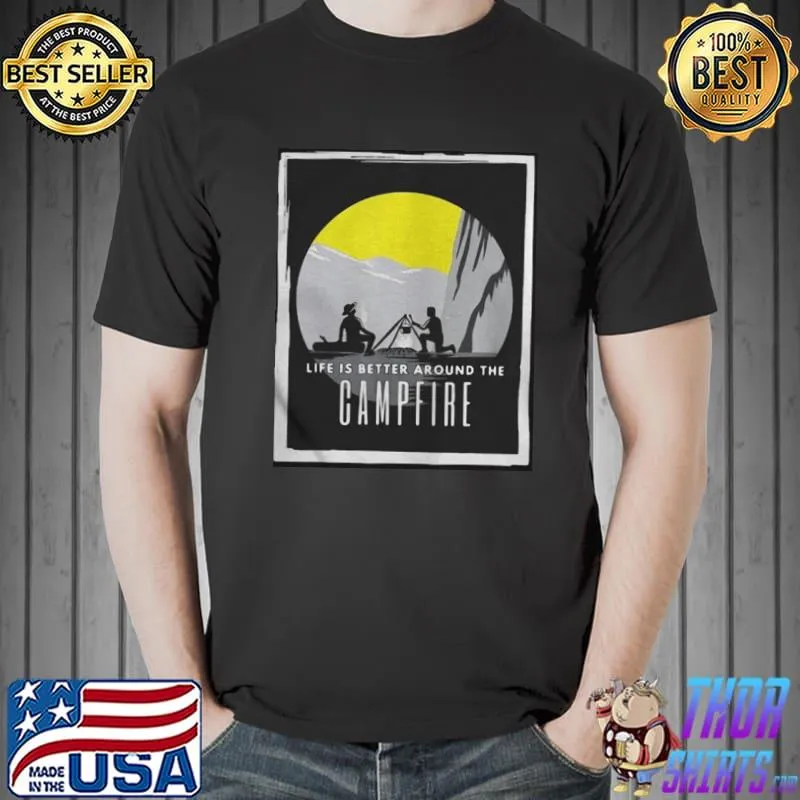 Original Dad And Son Outdoor Campfire On Mountain Summer Time Shirt Unisex