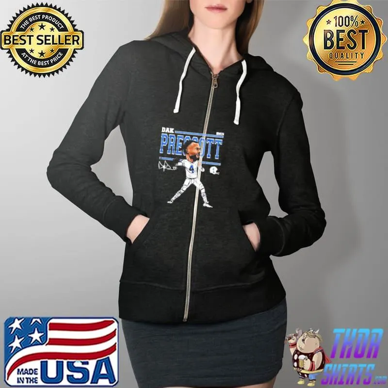 Original Dallas Cowboys Dak Prescott Cartoon Signature Shirt Full Zip Hooded