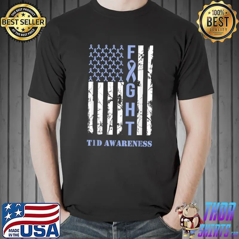 Original Diabetes T1D Awareness Month Fight Flag Blue Ribbon Support T-Shirt Unisex