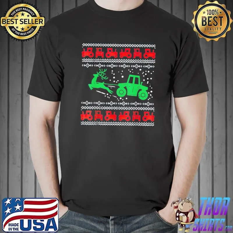 Original Farm Tractor Reindeer Fun Ugly Christmas Sweater Farmer T-Shirt Unisex