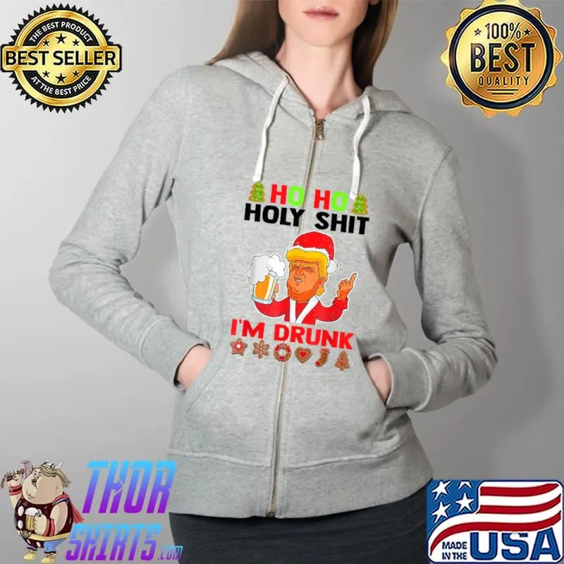 Original Ho Ho Holy Shit I'm Drunk Beer Santa Hat Christmas Lights T-Shirt Full Zip Hooded