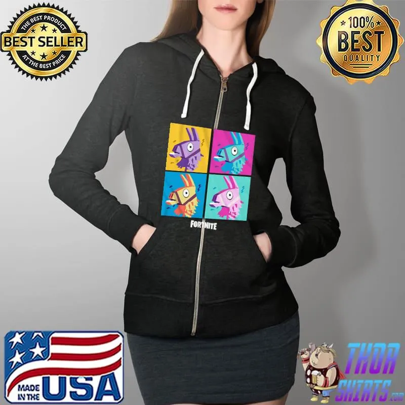 Original Llama Neon Grid Adult Fortnite Shirt Full Zip Hooded