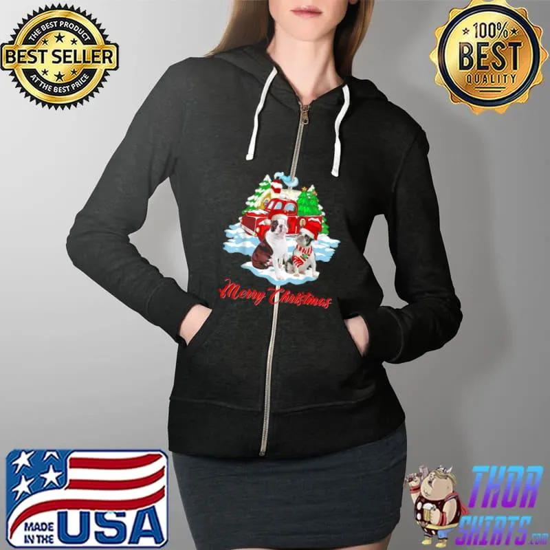 Original Merry Christmas Santa Boston Terrier Dog Christmas Shirt Full Zip Hooded