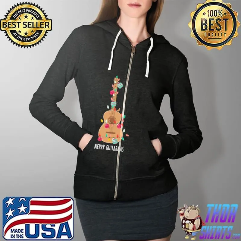 Original Merry Guitarmas Guitar Lights Christmas Full Zip Hooded