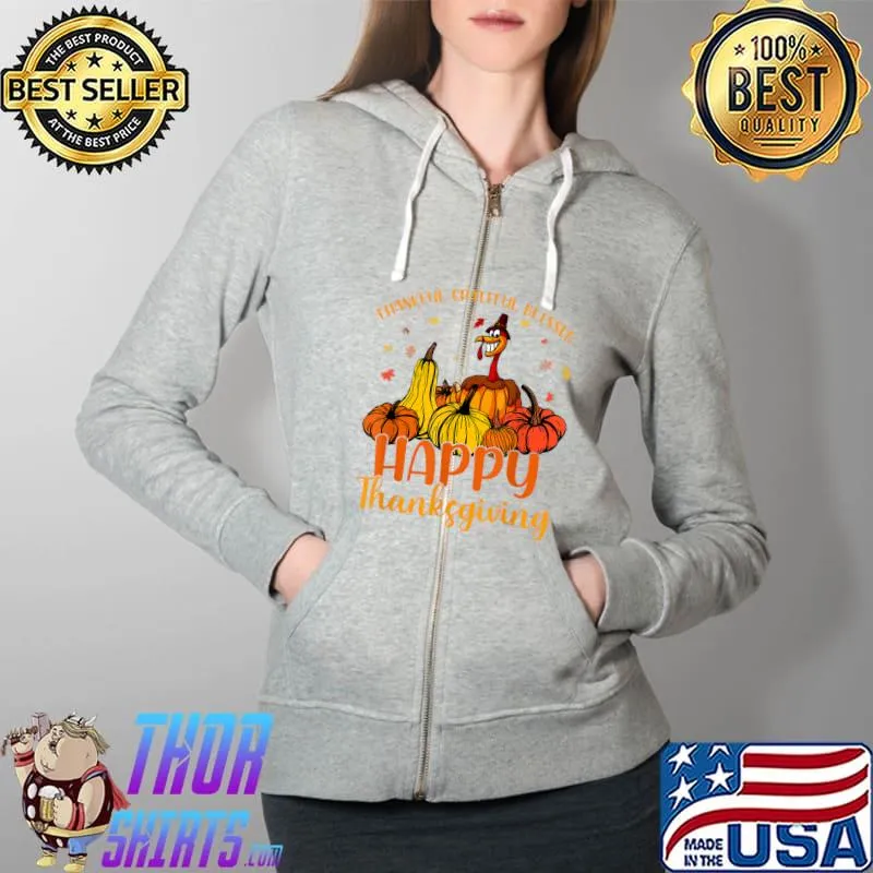 Original Thankful Grateful Blessed Happy Thanksgiving Pilgrim Turkey T-Shirt Full Zip Hooded