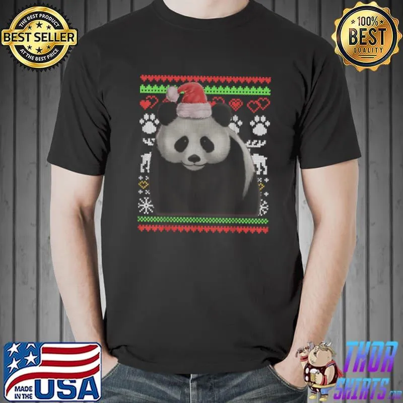 Panda Santa Claus Ugly Christmas Pattern X Mas T Shirt Unisex