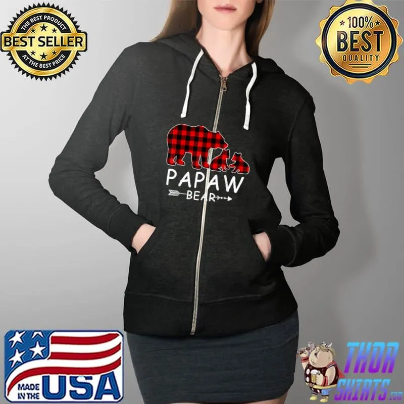 Papaw Bear Christmas Pajama Red Plaid Buffalo Family T Shirt Full Zip Hooded