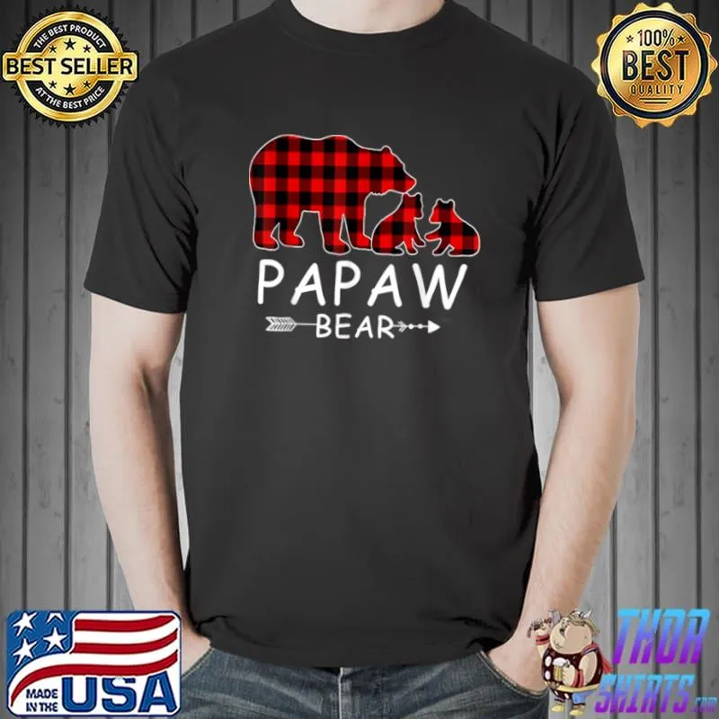 Papaw Bear Christmas Pajama Red Plaid Buffalo Family T Shirt Unisex