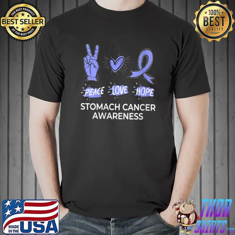 Peace Love Hope Stomach Cancer Awareness Periwinkle Ribbon T-shirt