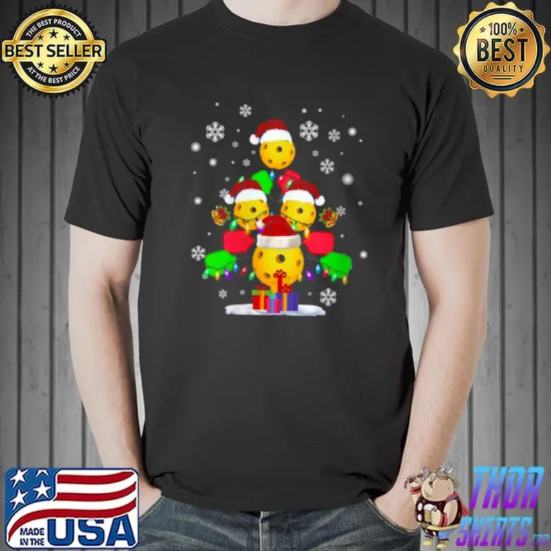 Pickleball Christmas Tree Santa Pickleball Xmas Lights Shirt Unisex