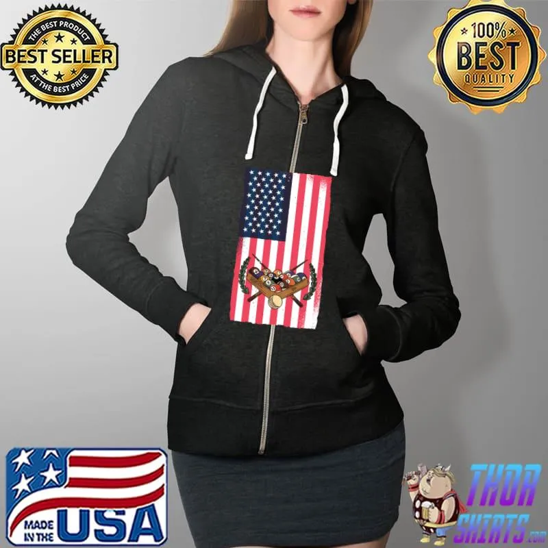 Pool Player American Flag Billiard Apparel Adult Novelties T- Full Zip Hooded