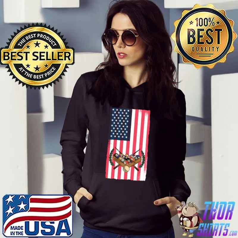 Pool Player American Flag Billiard Apparel Adult Novelties T- Hoodie