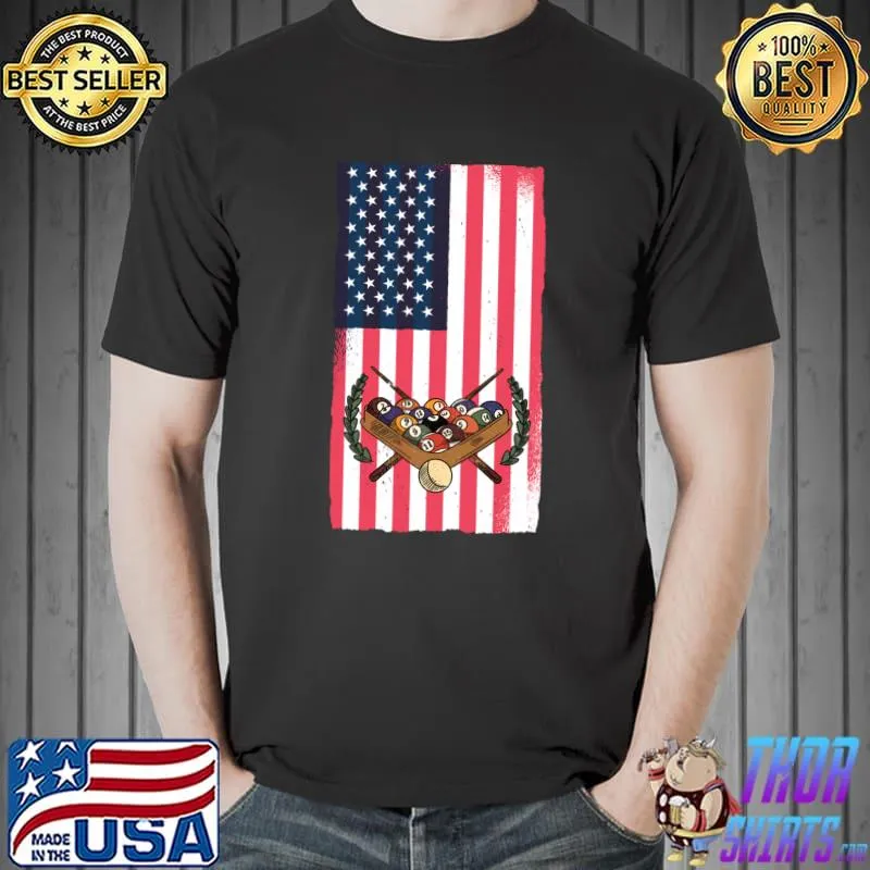 Pool Player American Flag Billiard Apparel Adult Novelties T-shirt