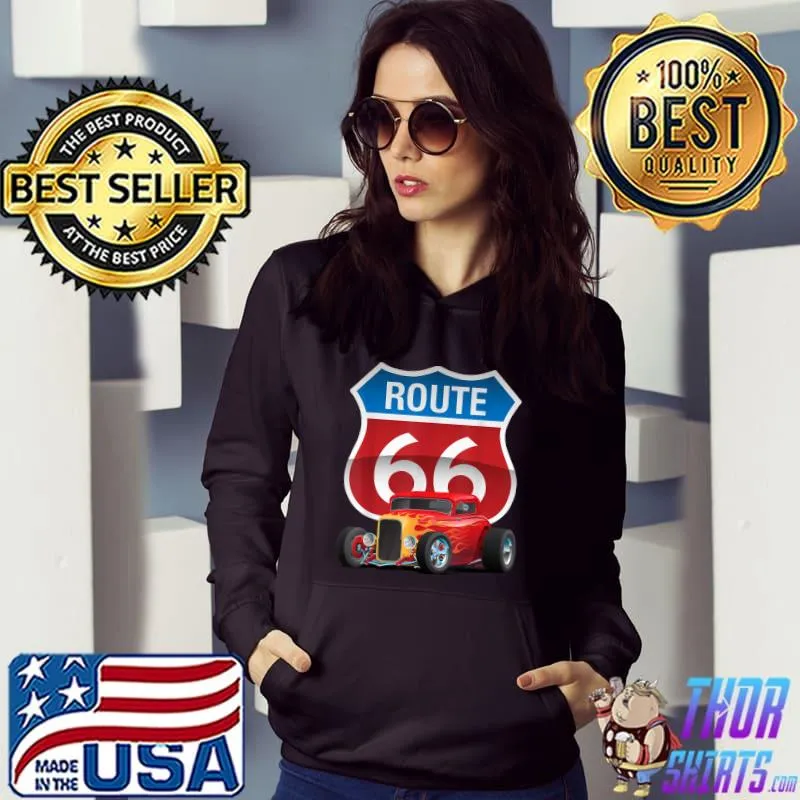 Premium America's Highway Historic Route 66 with 1930s Hot Rod Car T-Shirt