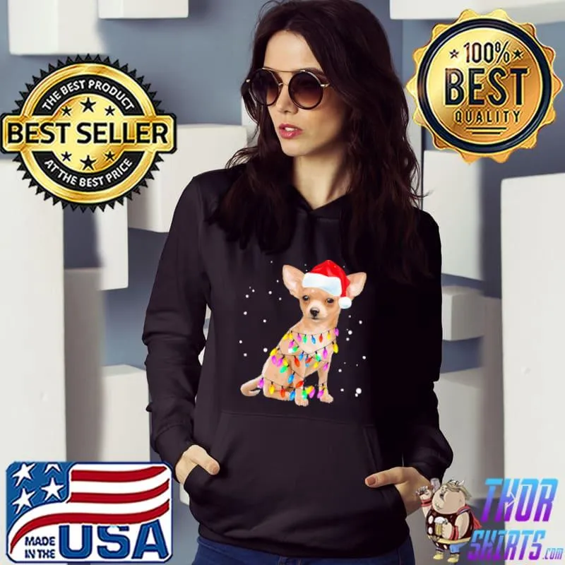 Premium Christmas Lights Chihuahua with Santa Hat Pajamas Shirt Hoodie