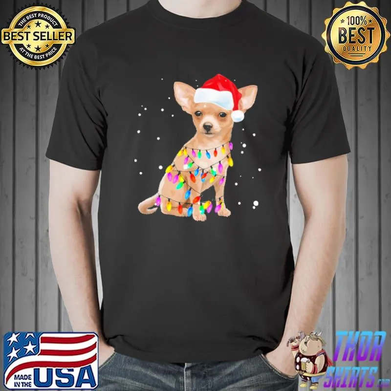 Premium Christmas Lights Chihuahua with Santa Hat Pajamas Shirt