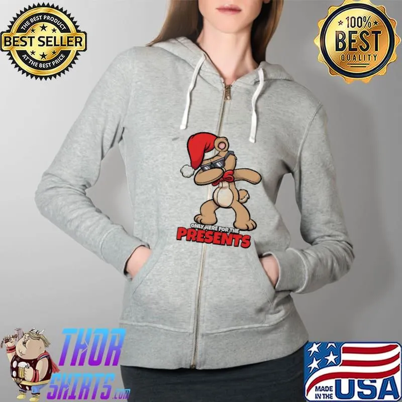 Premium Dabbing Bear Only Hear For The Presents Shirt Full Zip Hooded