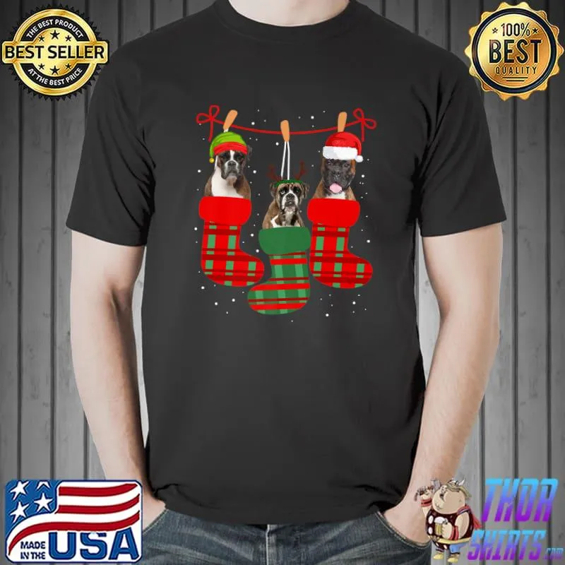 Premium Dog Boxer Christmas Socks Funny Xmas Pajama Pet Puppy Premium T-Shirt Unisex