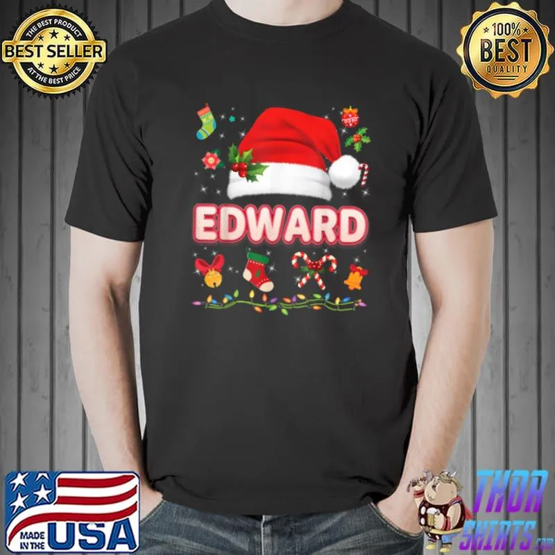 Premium Edward Santa Claus Hat Family Merry Christmas Xmas Costume T Shirt