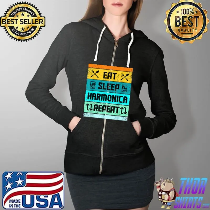 Premium Harmonica eat sleep repeat Players T- Full Zip Hooded