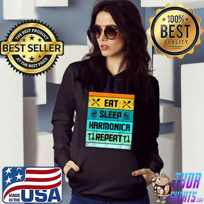 Premium Harmonica eat sleep repeat Players T- Hoodie
