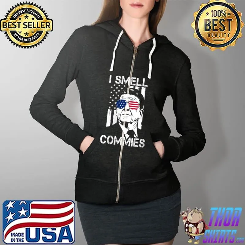 Premium I Smell Commies Ronald Reagan Political Pun T-Shirt Full Zip Hooded