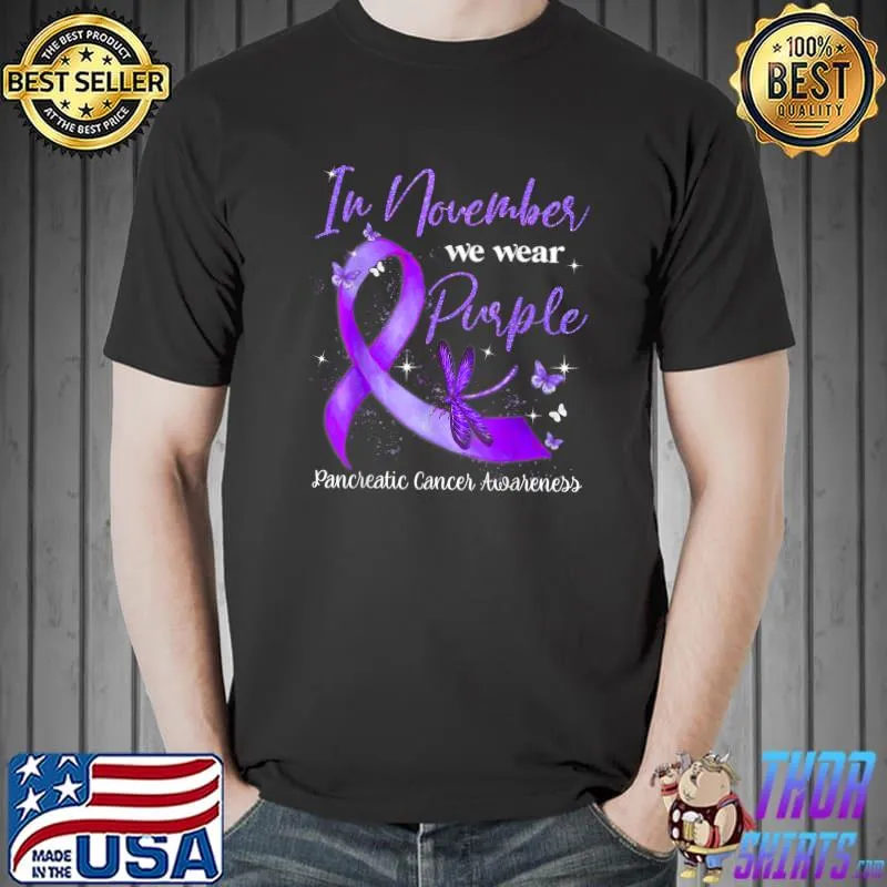 Premium In november we wear purple dragonfly pancreatic cancer T-Shirt Unisex