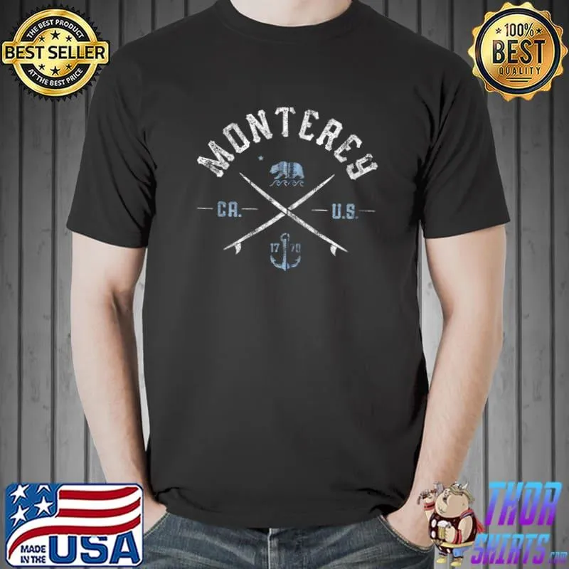 Premium Monterey California - Vintage Surfing Bay Beach Arts Travel T- Unisex