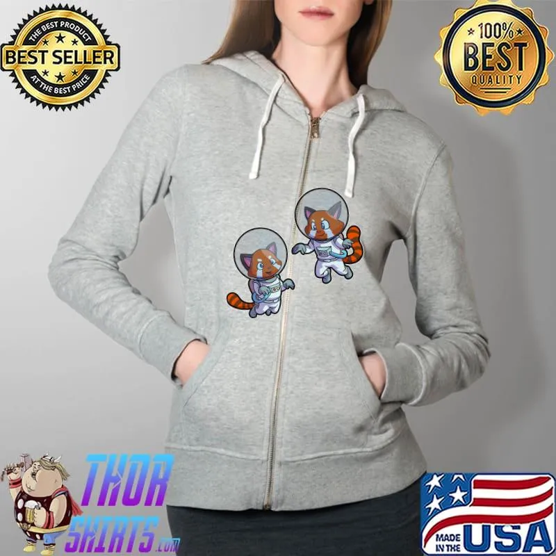 Premium Red Panda Space Astronaut Shooting Stars Premium T-Shirt Full Zip Hooded