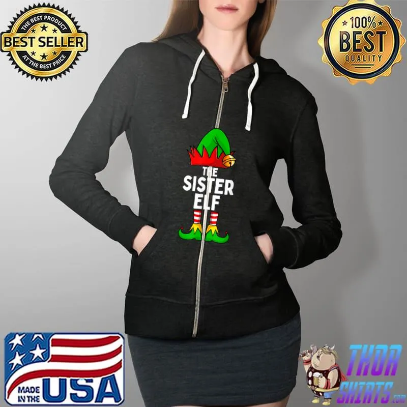 Premium Sister Elf Matching Family Christmas T-Shirt Full Zip Hooded