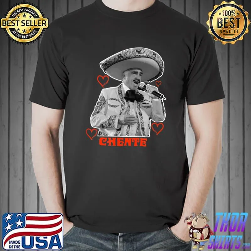 Premium Tribute Chente design with red heart. Vicente Fernández T-Shirt