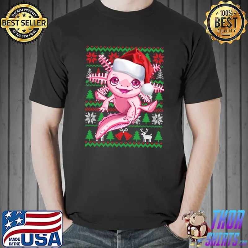 Premium Ugly Christmas Santa Costume Salamander Christmas Axolotl T- Unisex