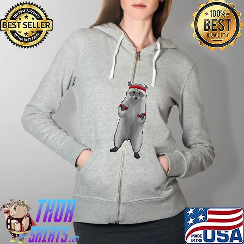 Racoon Fitness Dumbbells T-Shirt Full Zip Hooded