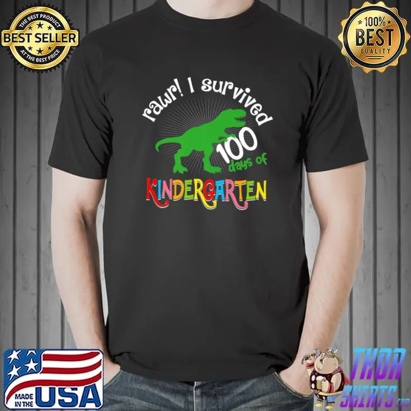 Rawr I Survived 100 Days Dinosaur 100th Day Premium T-Shirt