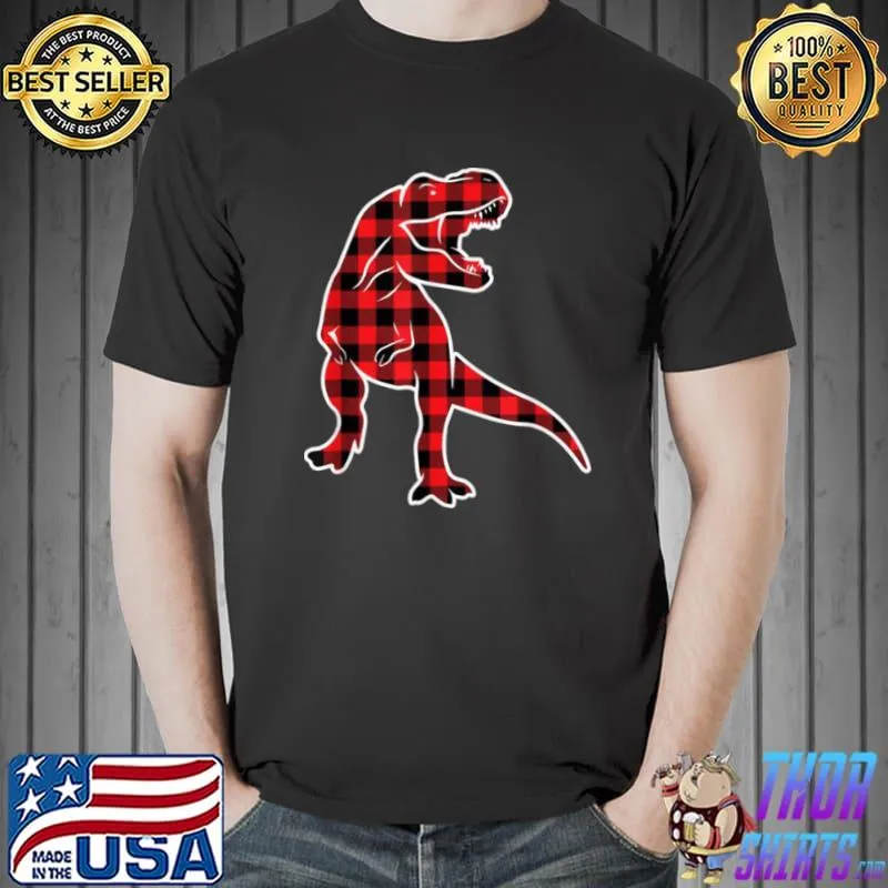 Red Plaid Buffalo T Rex Christmas Dinosaur Pajamas Boys Shirt Unisex