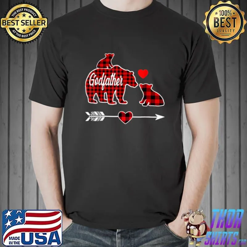 Red Plaid Godfather Bear One Cub Matching Buffalo Pajama T Shirt