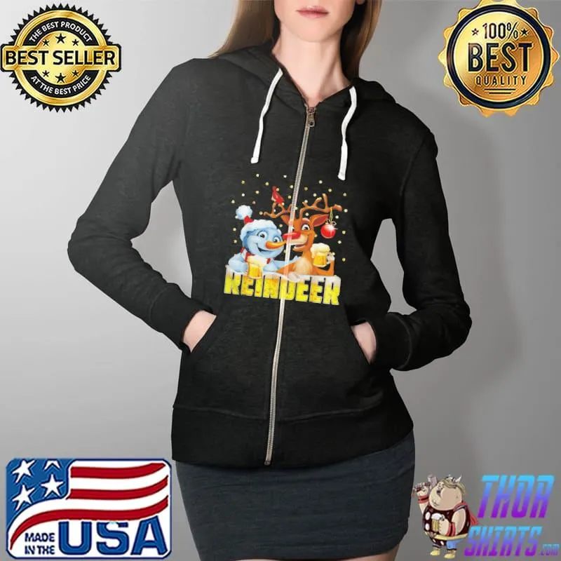 reinbeer Santa Claus Reindeer Beer Christmas Drinking Sweater Shirt Full Zip Hooded