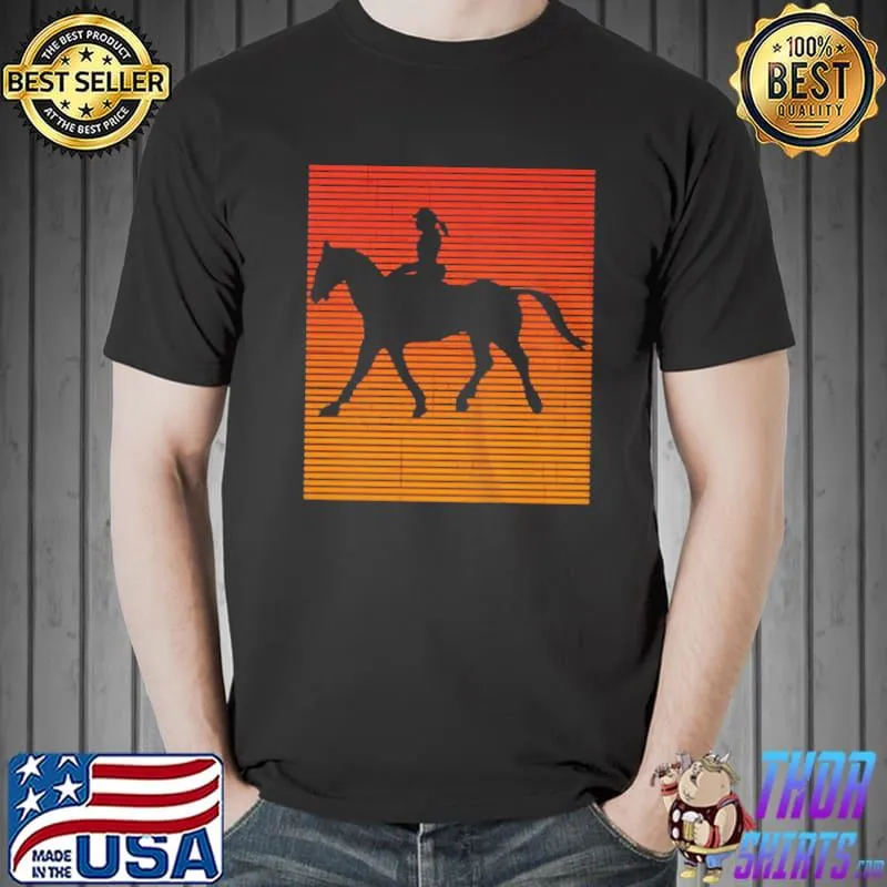 Retro sunset horse rider equestrian horseman shirt