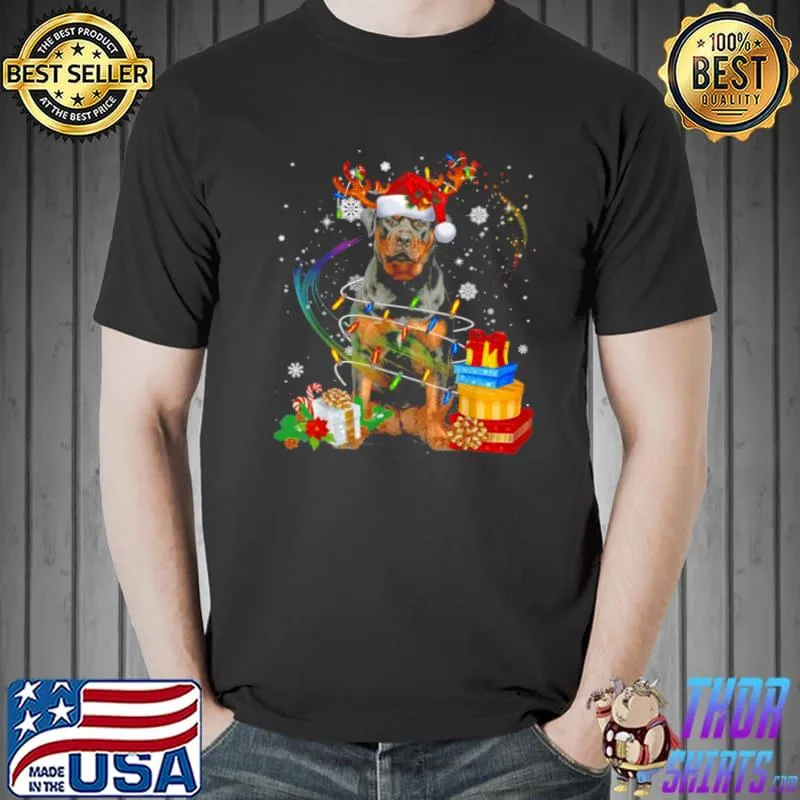 Rottweiler Dog Reindeer Santa Christmas Dog Pajamas Shirt Unisex