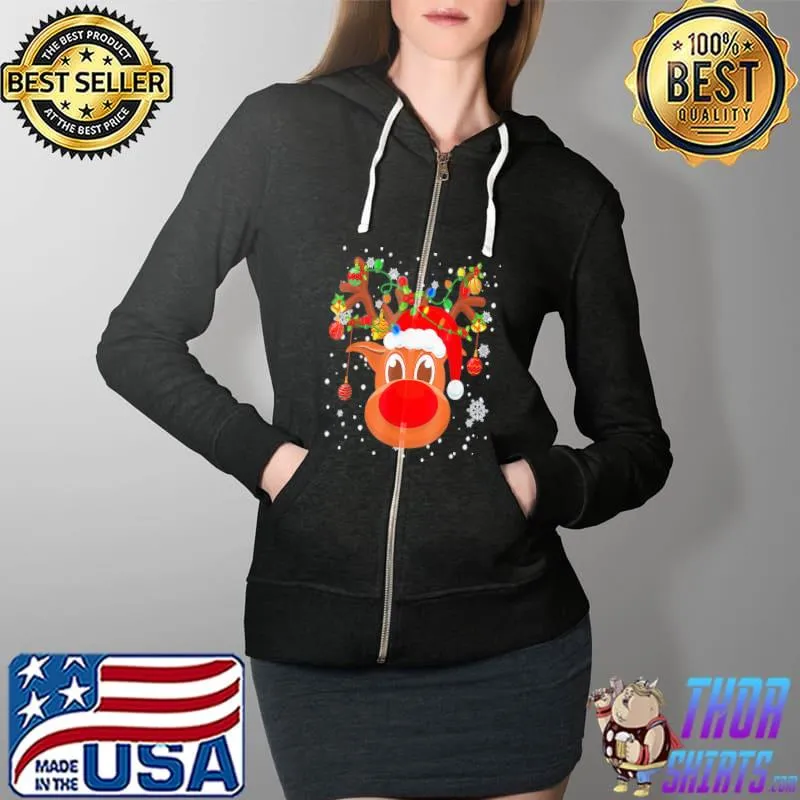 RUDOLPH Red Nose Reindeer Santa Christmas T-Shirt Full Zip Hooded