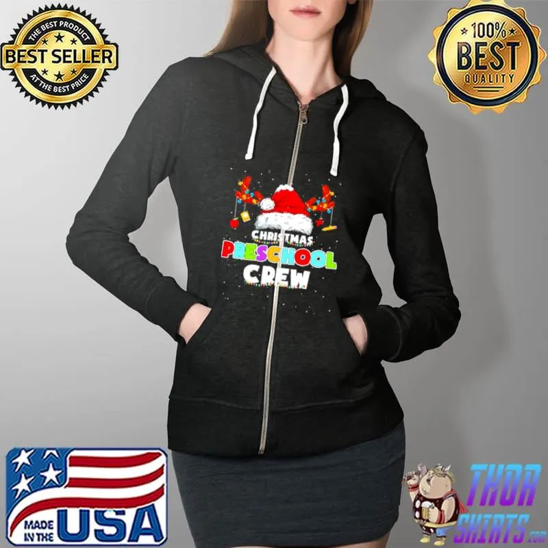 Santa Hat Christmas Preschool Crew Sweater Shirt Full Zip Hooded