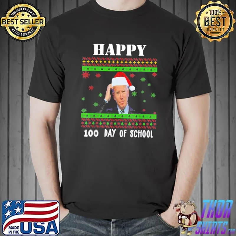 Santa Joe Biden Merry 100th Days Of School Christmas T-Shirt