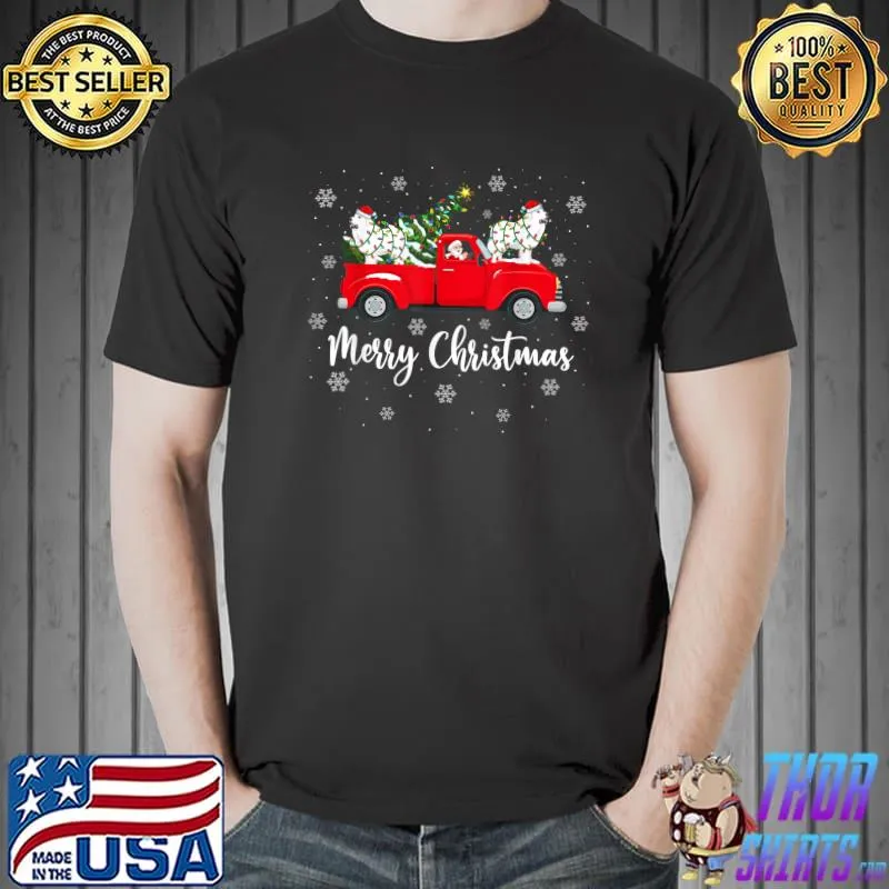Santa Riding Christmas Tree Truck Great Pyrenees Christmas T-Shirt