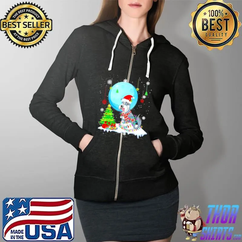 Schnauzer Christmas Dog Lights Sweater Shirt Full Zip Hooded